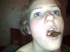 A slim blonde teaches her lover how to consume foul-smelling excrement.